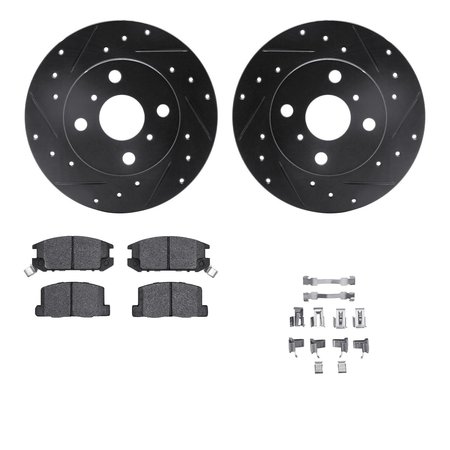 DYNAMIC FRICTION CO 8312-76049, Rotors-Drilled, Slotted-BLK w/ 3000 Series Ceramic Brake Pads incl. Hardware, Zinc Coat 8312-76049